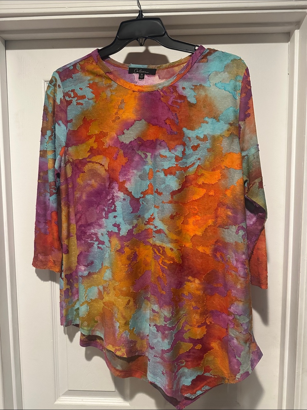 Calessa Colorful Watercolor Print Women's Top - Magenta Multi Size 2X
